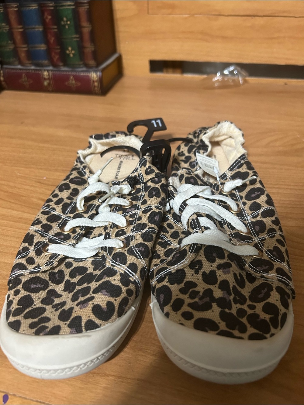 WomensLeopard Print Canvas Sneakers - Size 11 - Tan/Black